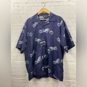 American Biker Mens Size XXL Short Sleeve Button Down Purple Shirt motorcycles